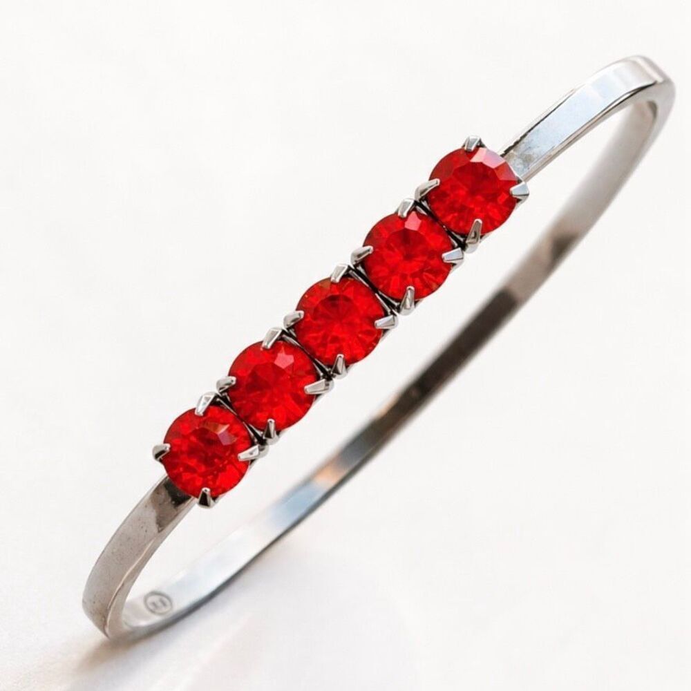 Joomi Lim Square Bangle Bracelet - Silver Tone & Red Crystals